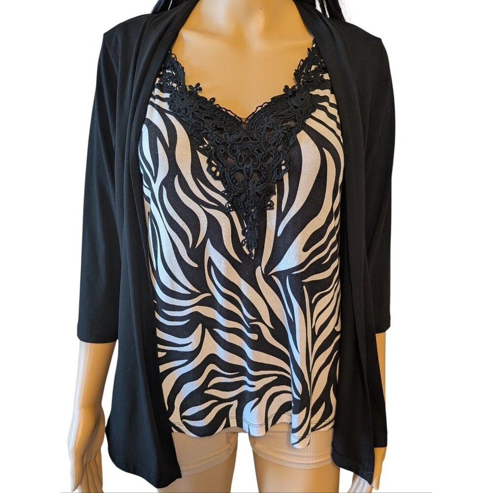 NWT August Silk Cardigan with Zebra Print Top